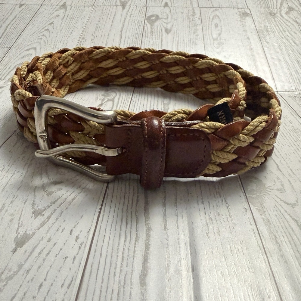 Crookhorn Brown Leather Braided Woven Belt Rope Size 32 USA Adjustable‎ Vintage